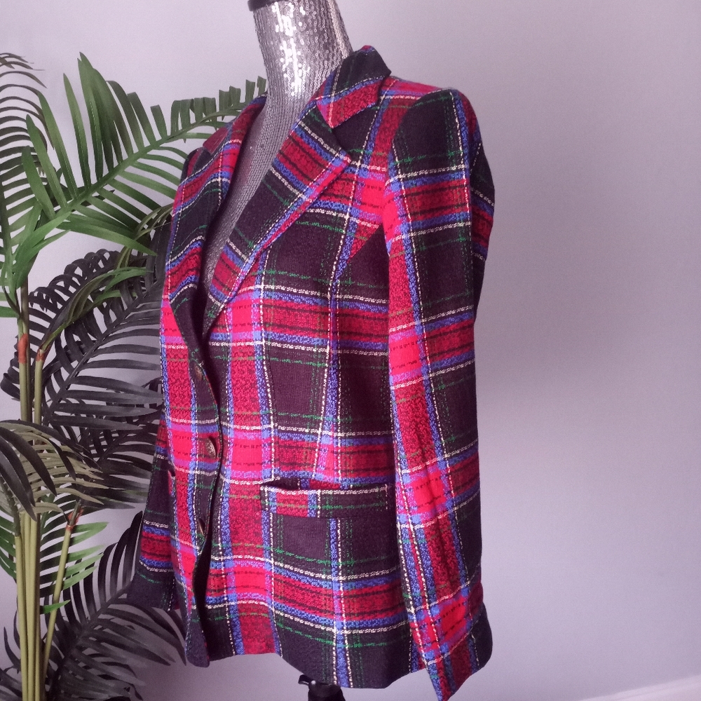 SOLD‼️📪✅Vintage LINEA by Louis Dell'Olio plaid 100% Polyester Blazer - Picture 4 of 16
